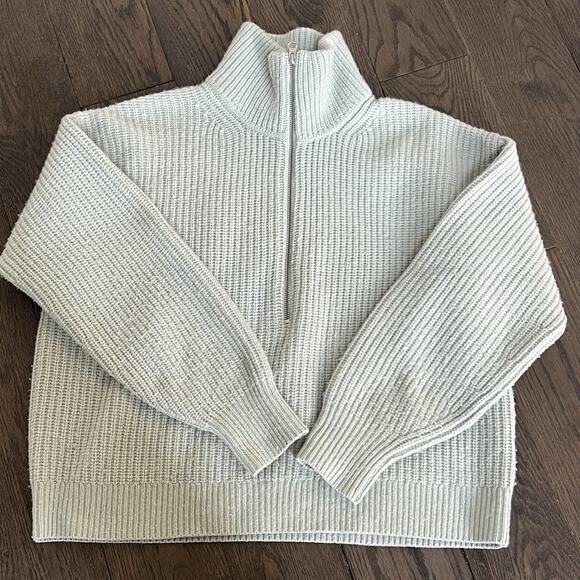 Everlane Felted Merino Half Zip Sweater Size M Light Blue Green - Picture 1 of 9